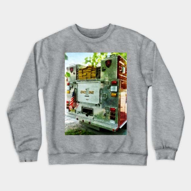 Fire Truck - Back Of Fire Truck Closeup Crewneck Sweatshirt by SusanSavad